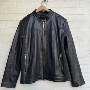MIchael Kors Women's Black Leather Jacket Size XL Moto Style Zip Up Soft